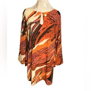 Julie Brown multi color sheath dress long handkerchief slit sleeves NWT